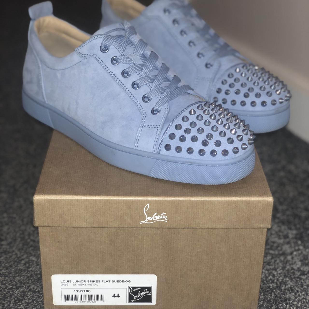 Men's Christian Louboutin baby blue suede spikes. - Depop