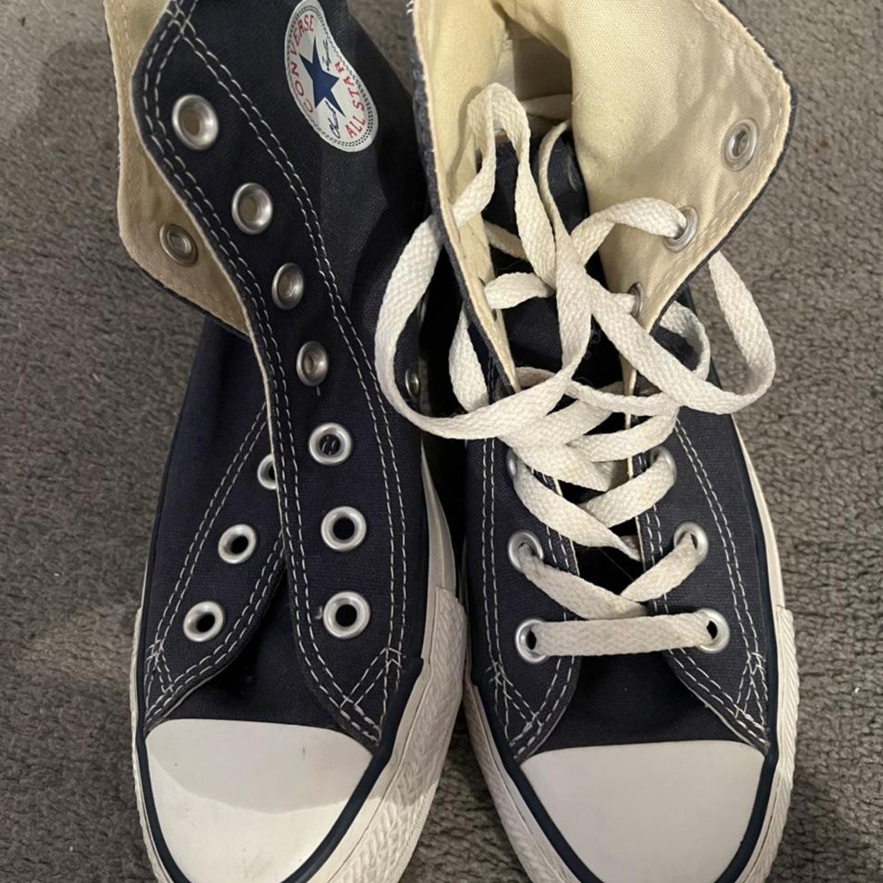 blue high top converse ! size UK 3.5 but also fit... - Depop