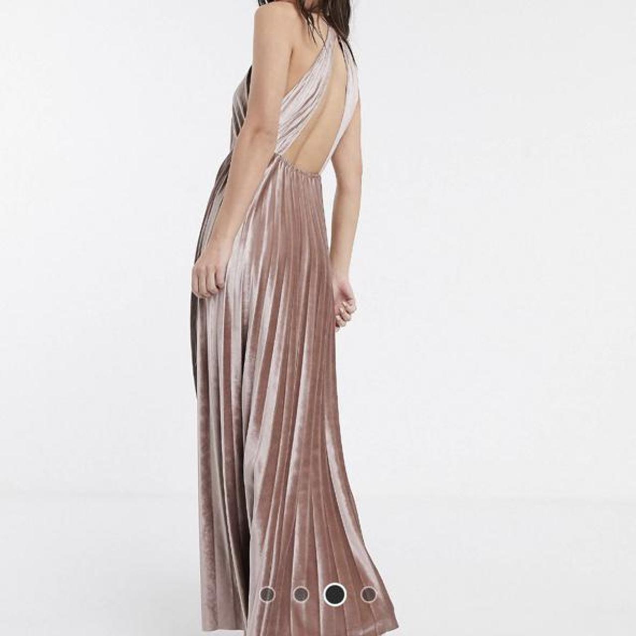 halter pleated waisted maxi dress