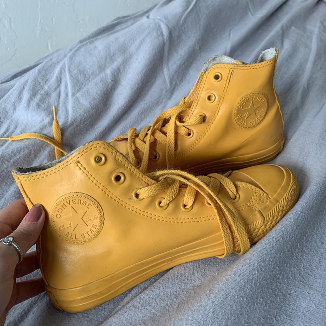 At dræbe Bør Christchurch Bright yellow latex converse shoes. These are in a... - Depop