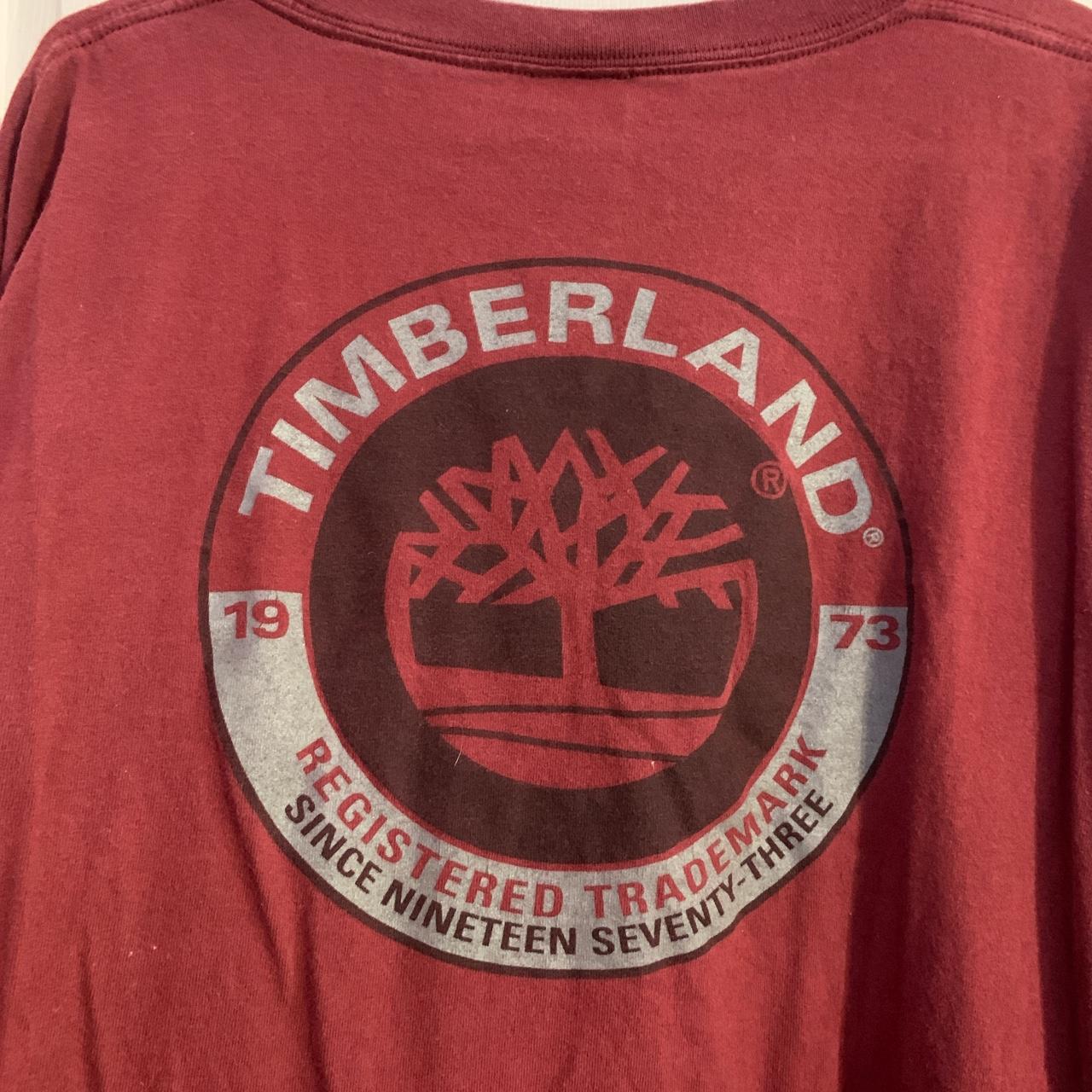 long sleeve burgundy timberland tee - Depop