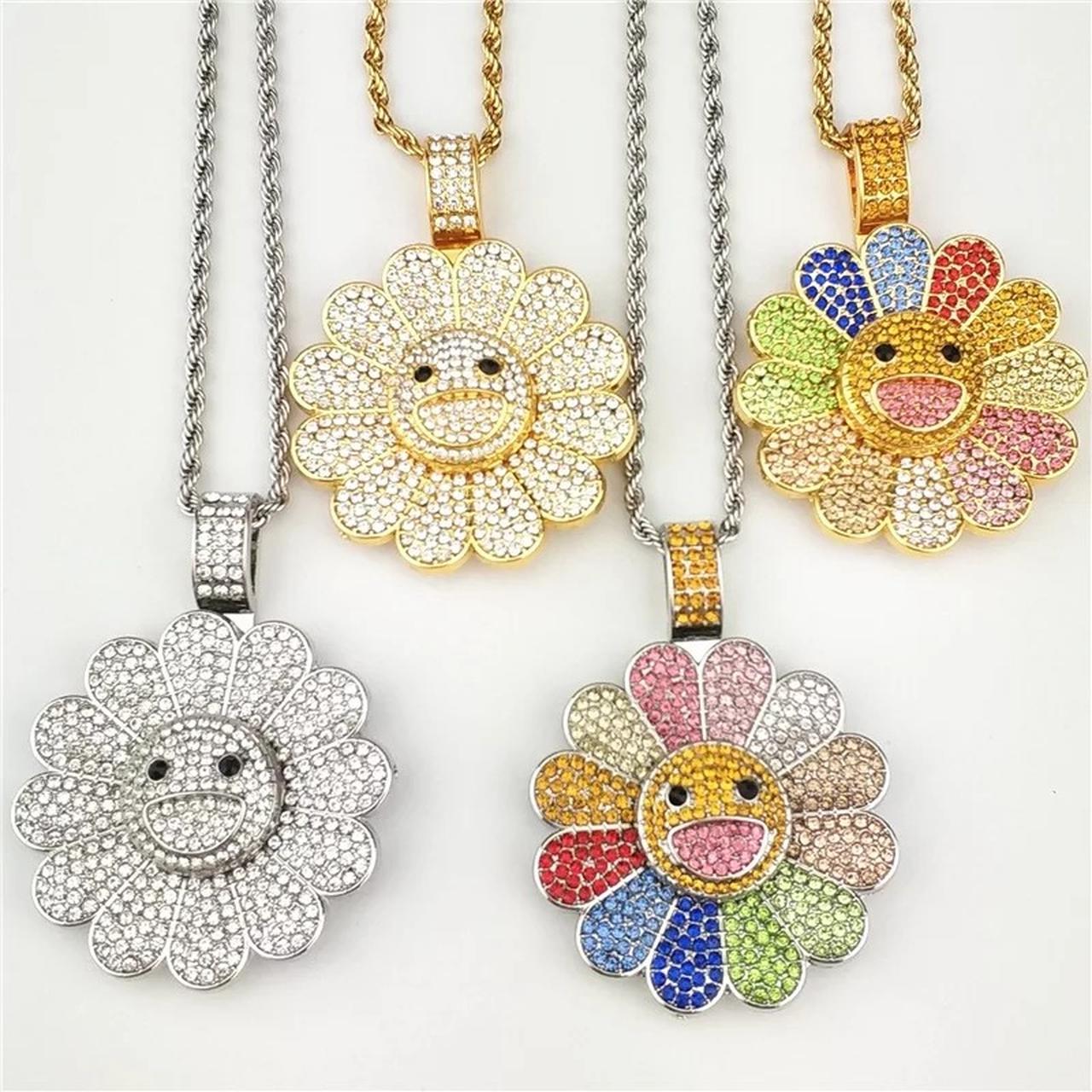 18K Gold Takashi Murakami Flower Spinning Necklaces  | Depop