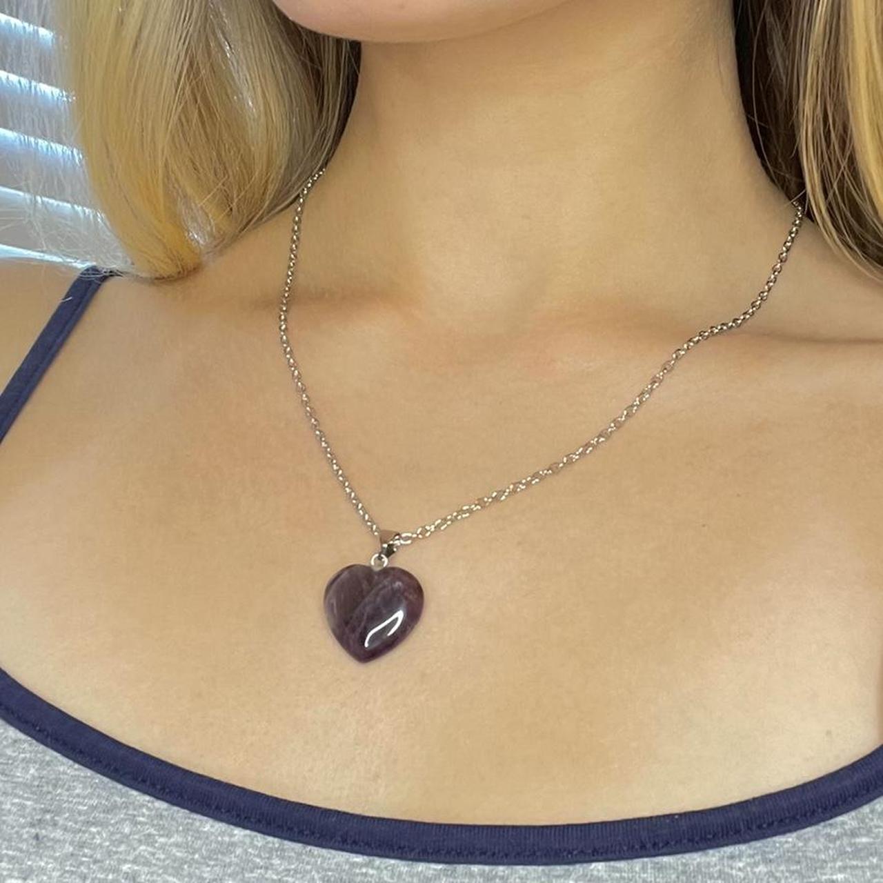 beautiful amethyst crystal heart pendant necklace... Depop
