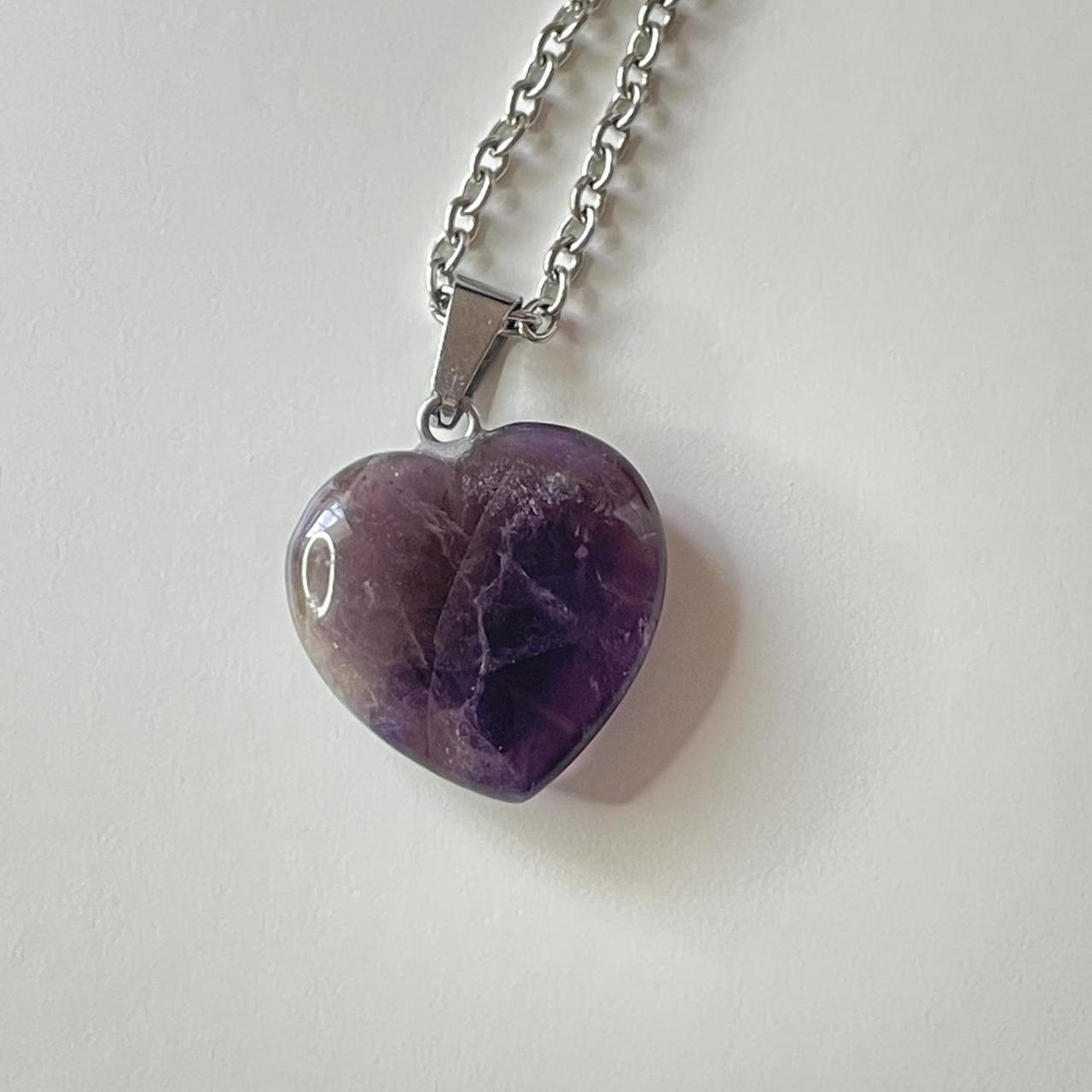 beautiful amethyst crystal heart pendant necklace... Depop