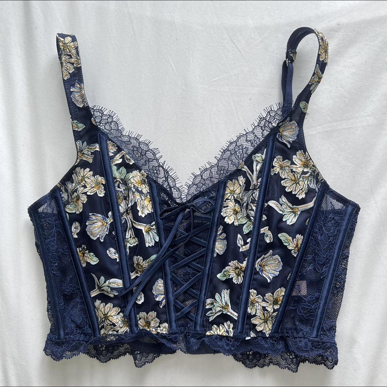 Victoria secret dream angels corset blue floral - Depop