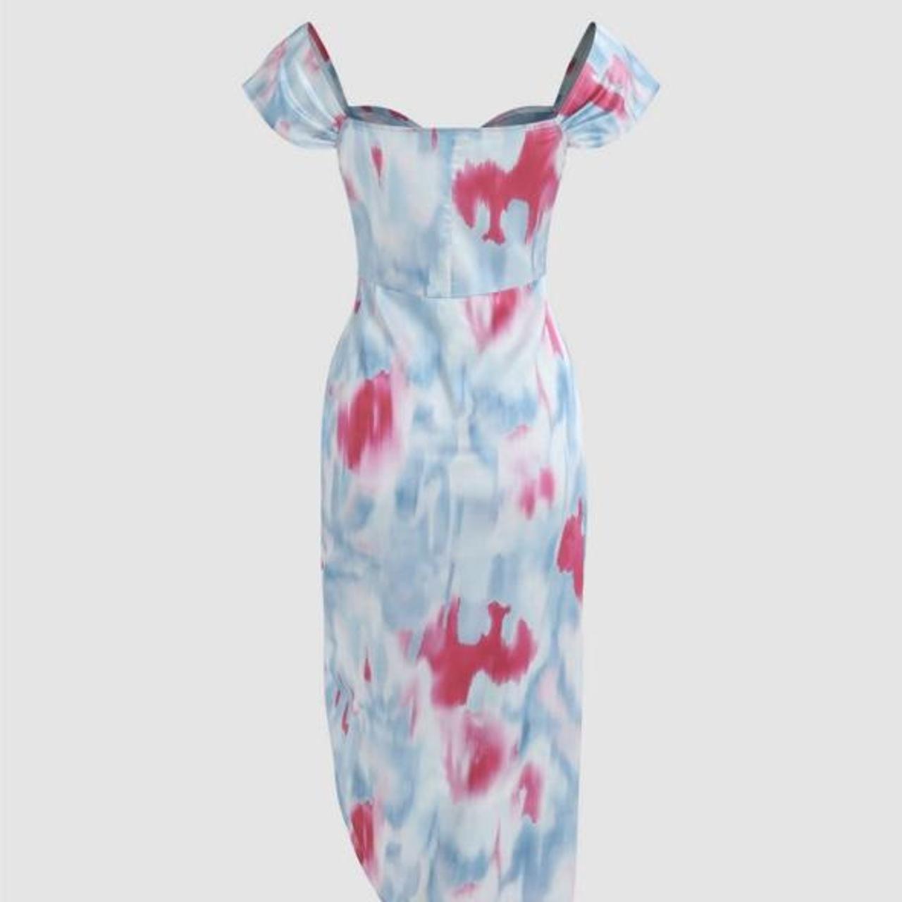 Shop cider satin midi dress with thigh split in tie... Depop