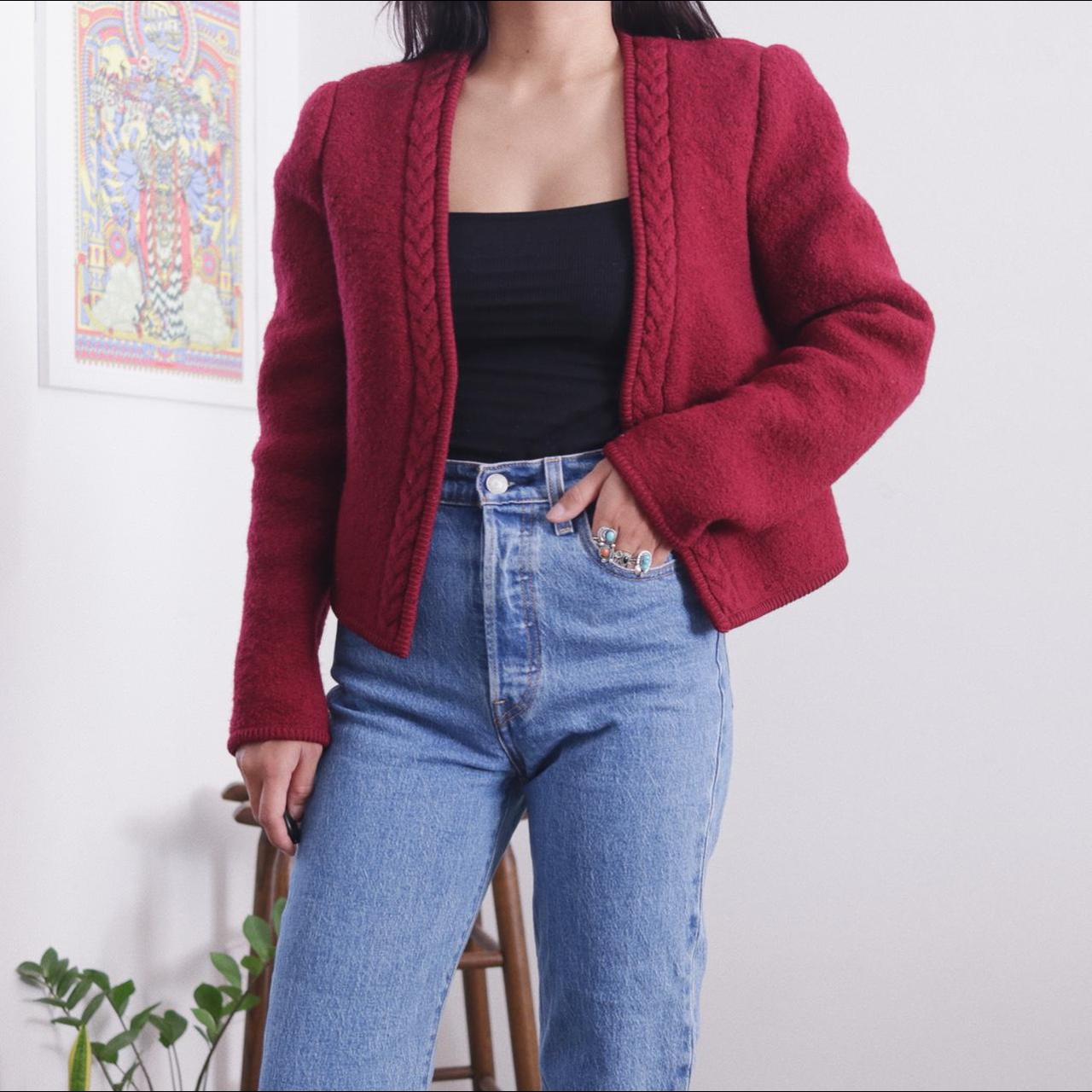 American Vintage Women's Red and Burgundy Cardigan