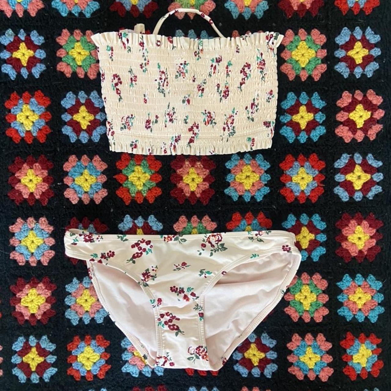 Pink flower swimsuit set Both peices are a size... - Depop