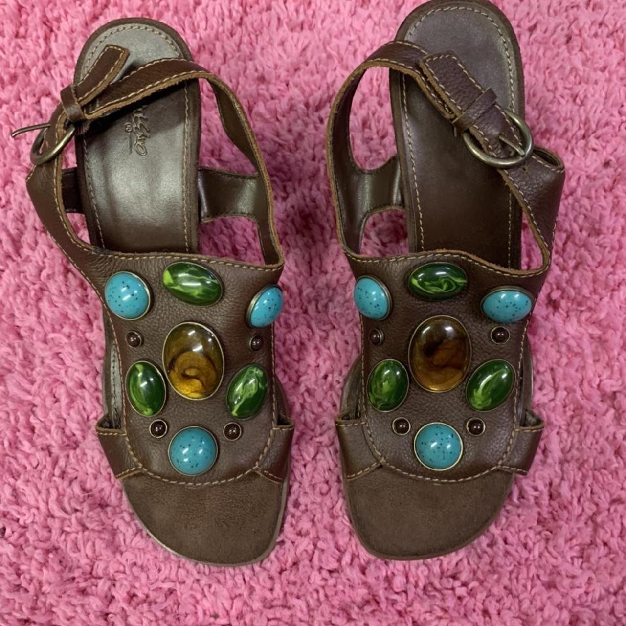 BROWN LEATHER SANDALS WITH GEMSTONES 💎 Beautiful... - Depop