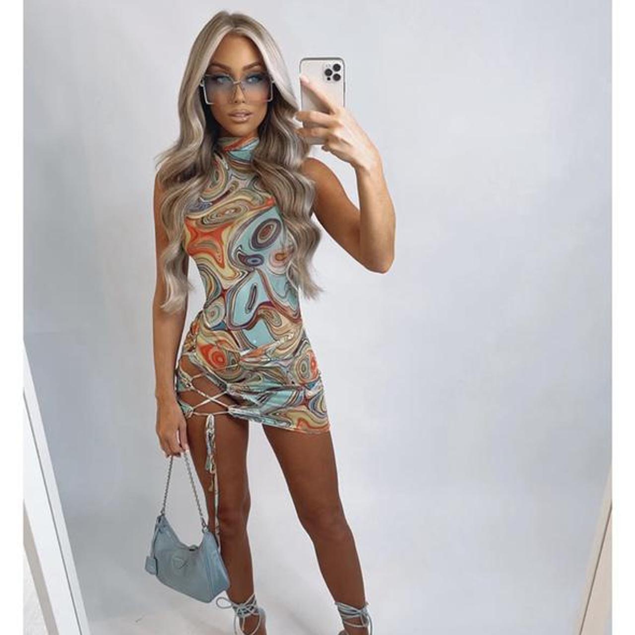 Sorelle blue mesh swirl bodysuit and mini tie side... Depop