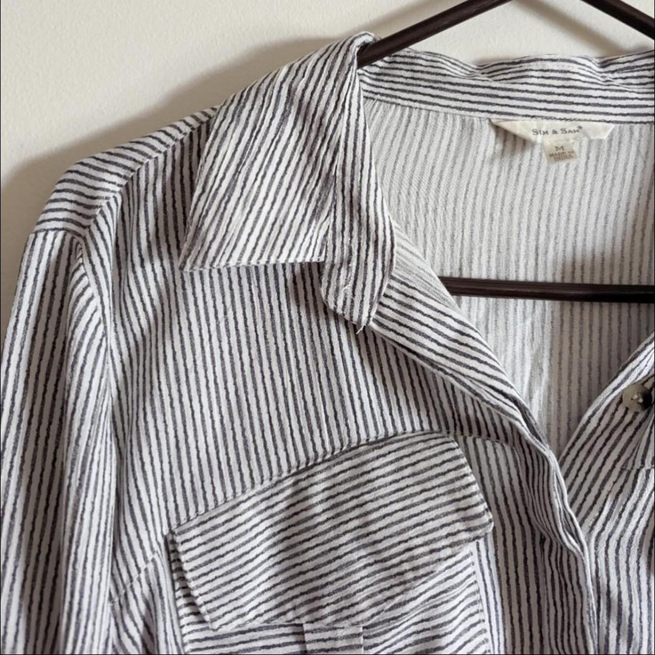 Black and White Striped Button Up Blouse With... - Depop