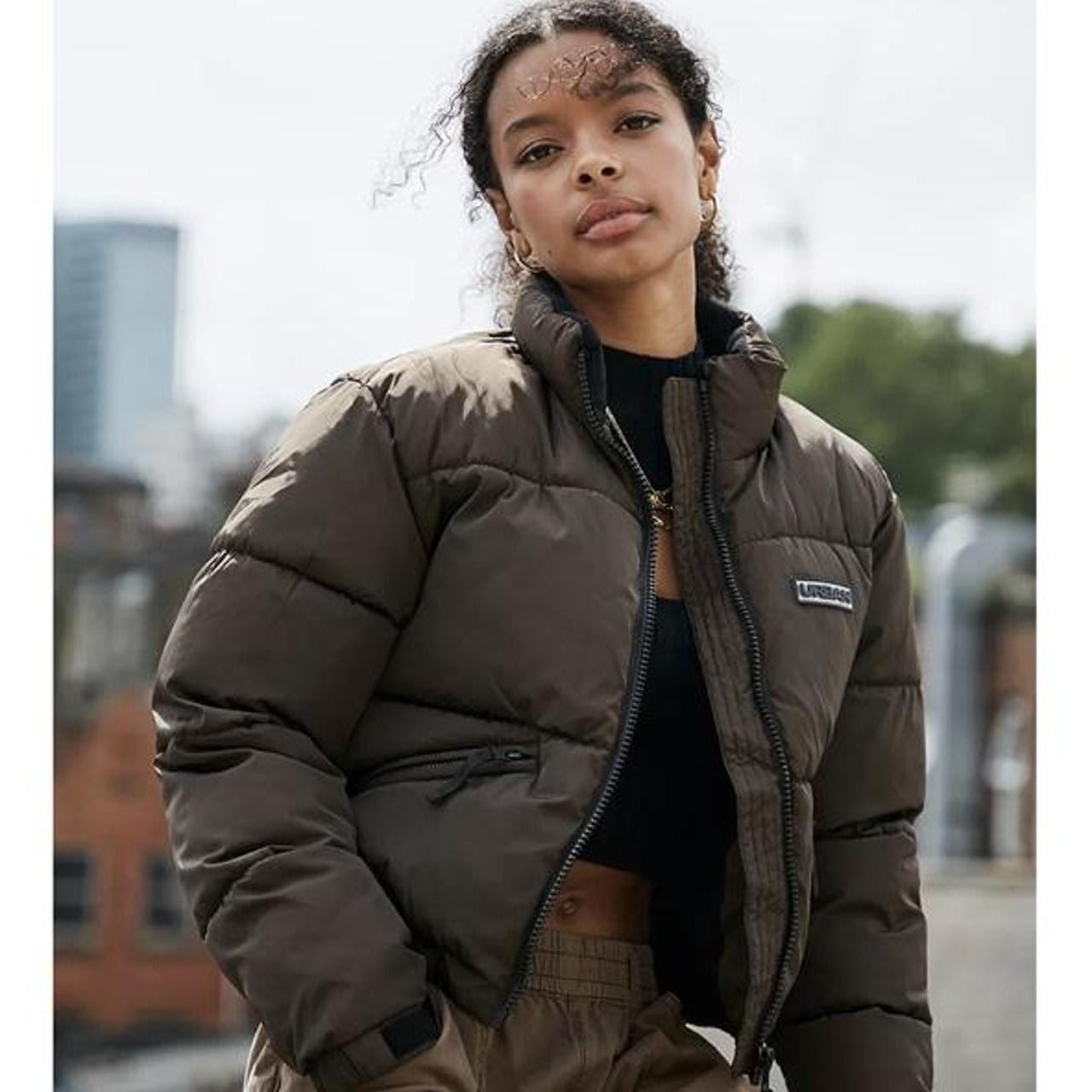 north face puffer jacket brown cropped