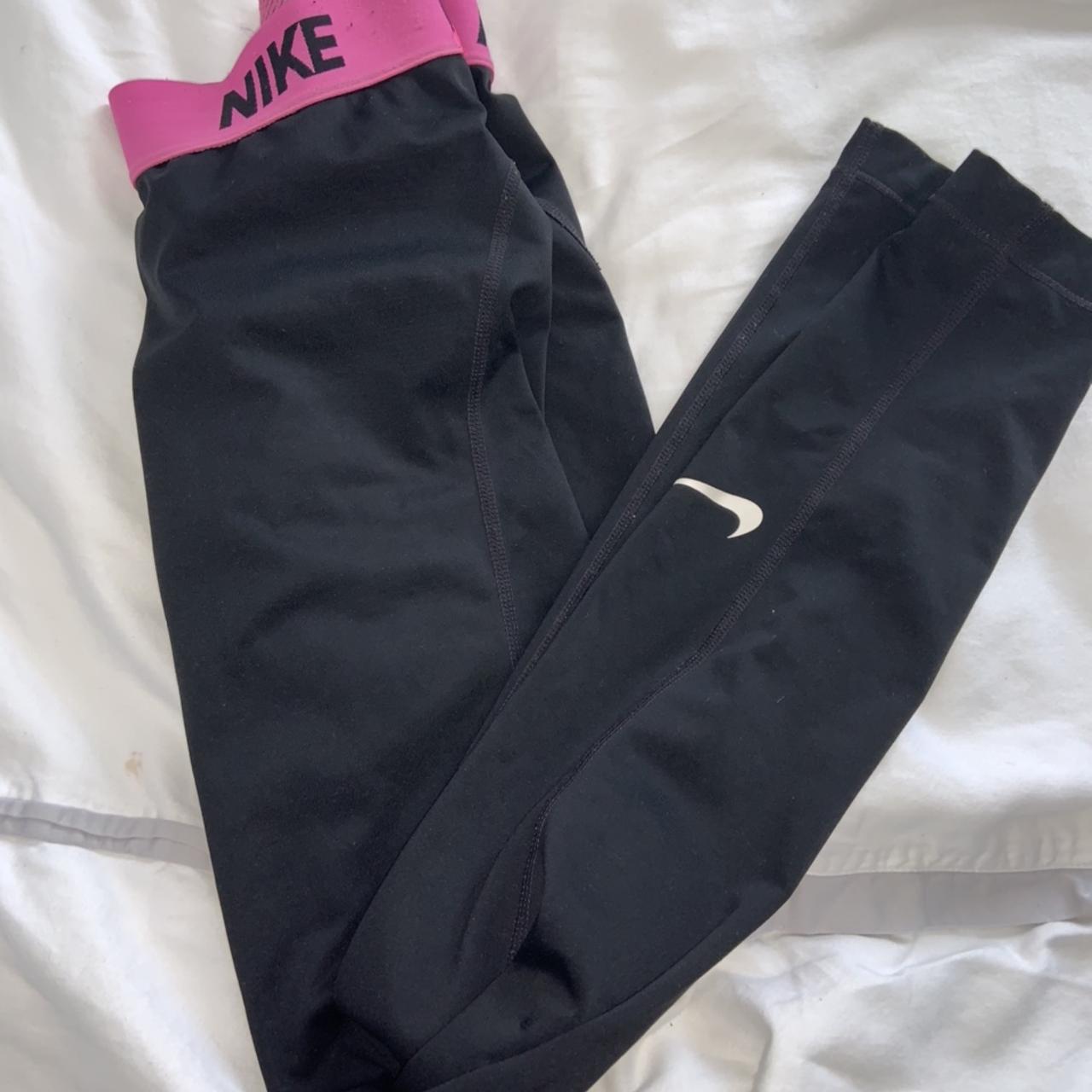 nike pro leggings pink band