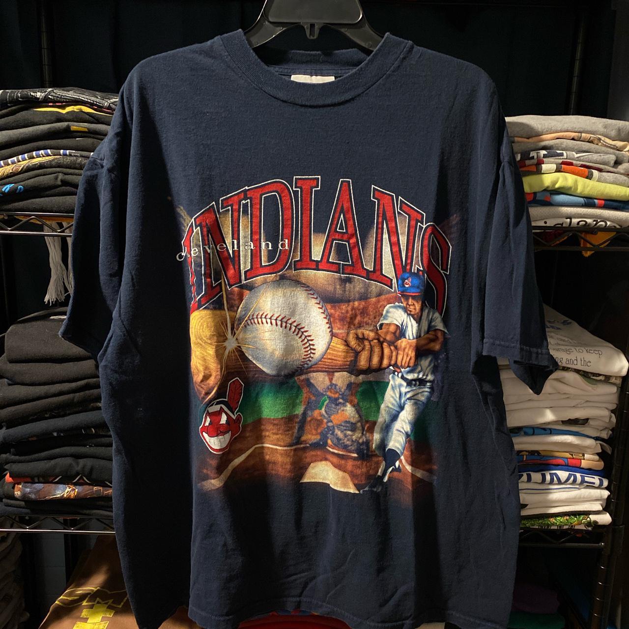 Vintage Cleveland Indians V Neck Style T Shirt Sz - Depop