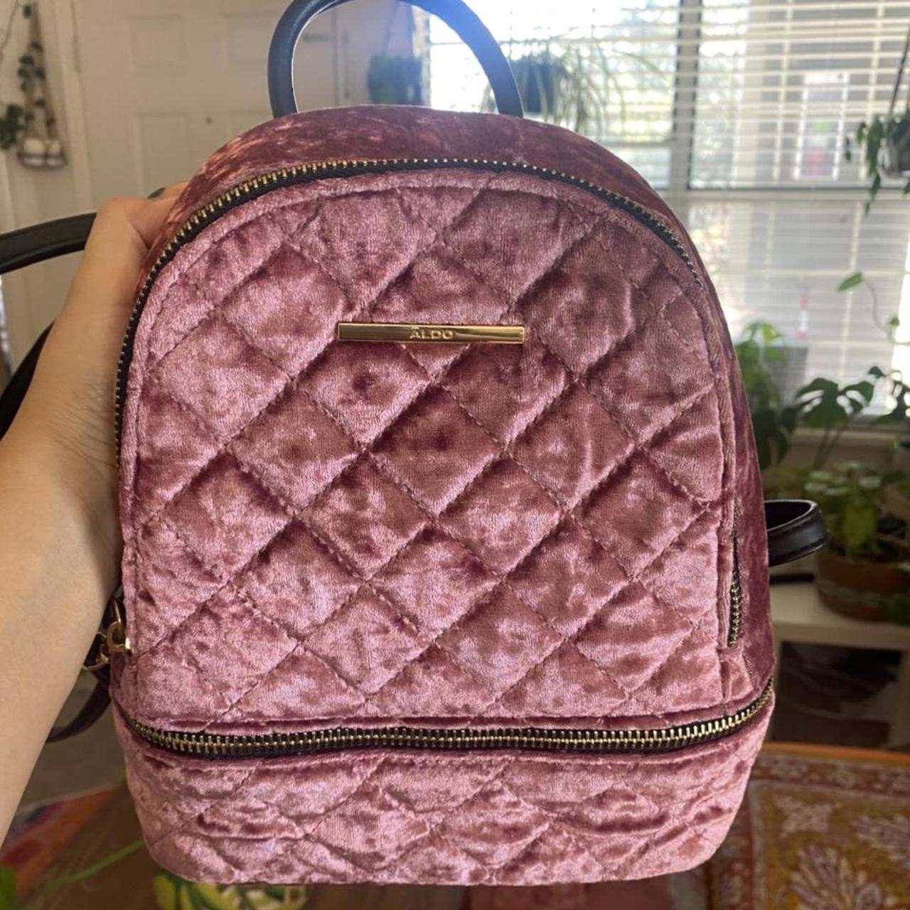 Aldo pink purple velvet mini backpack Quilted detail Depop