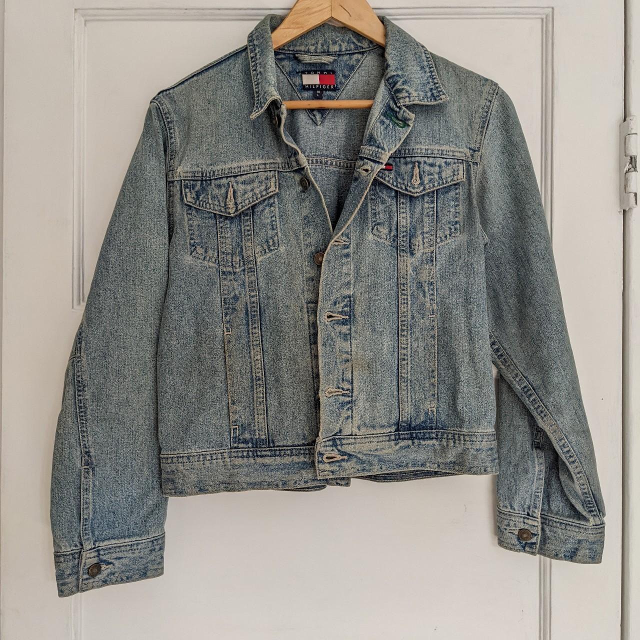 true vintage tommy hilfiger denim jacket in small /... - Depop