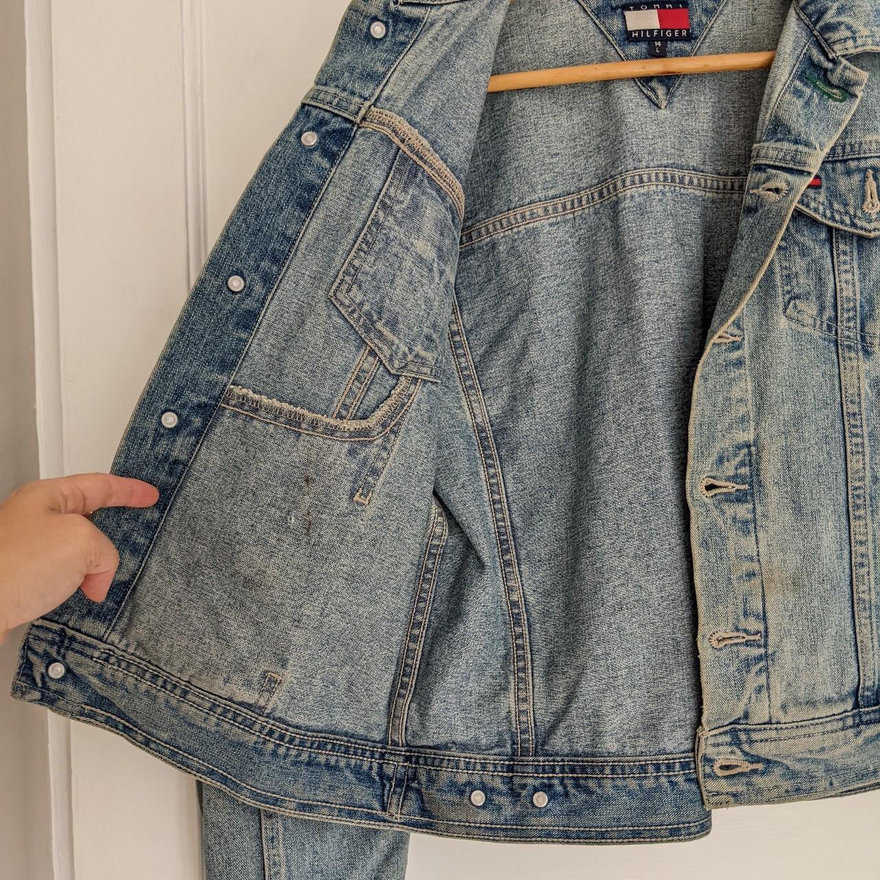 true vintage tommy hilfiger denim jacket in small /... - Depop