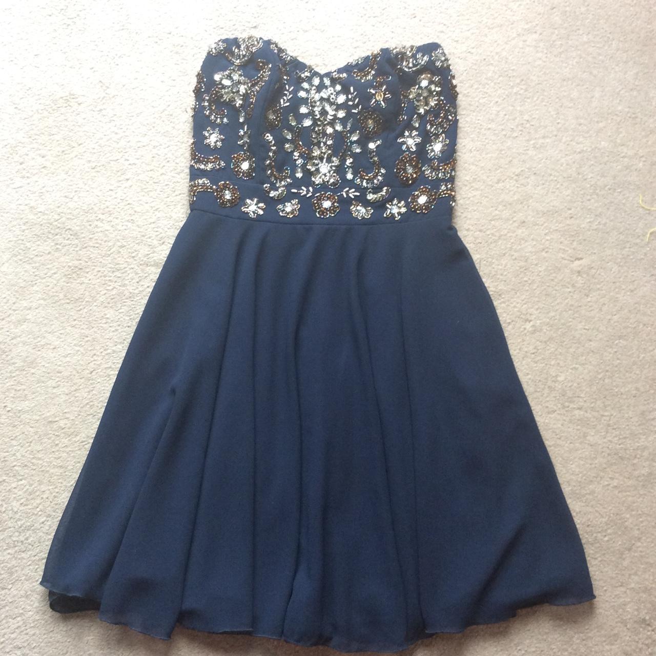 Women's Navy and Gold Dress | Depop