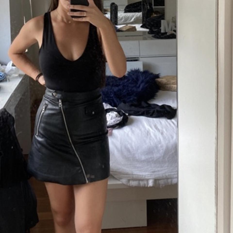 Black high waisted mini leather skirt - Size XS - - Depop