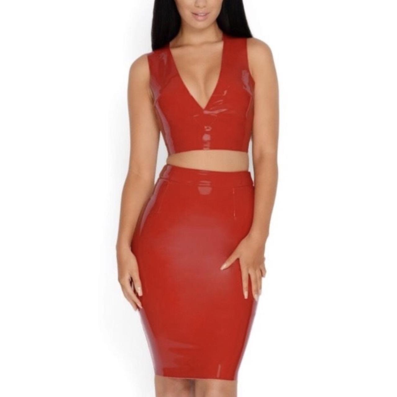 oh polly red latex dress