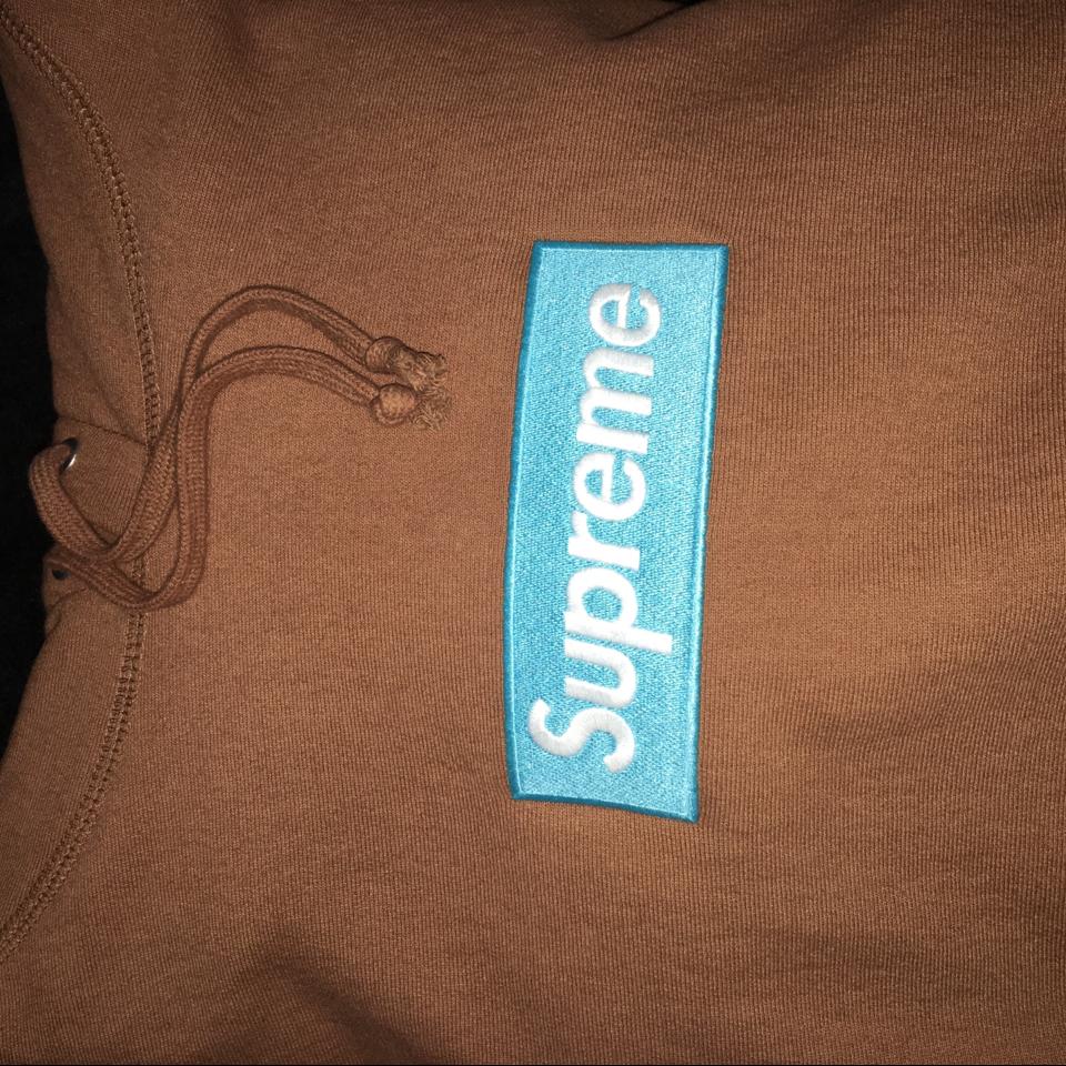 RUST BROWN SUPREME HOODIE Brown Blue Box Logo, got - Depop