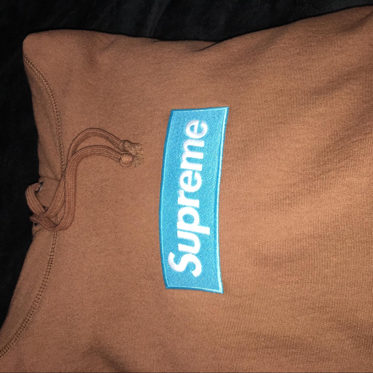 RUST BROWN SUPREME HOODIE Brown Blue Box Logo, got - Depop