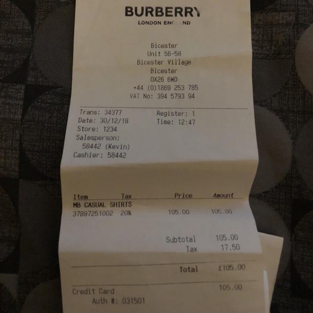 Burberry scarf sale receipt