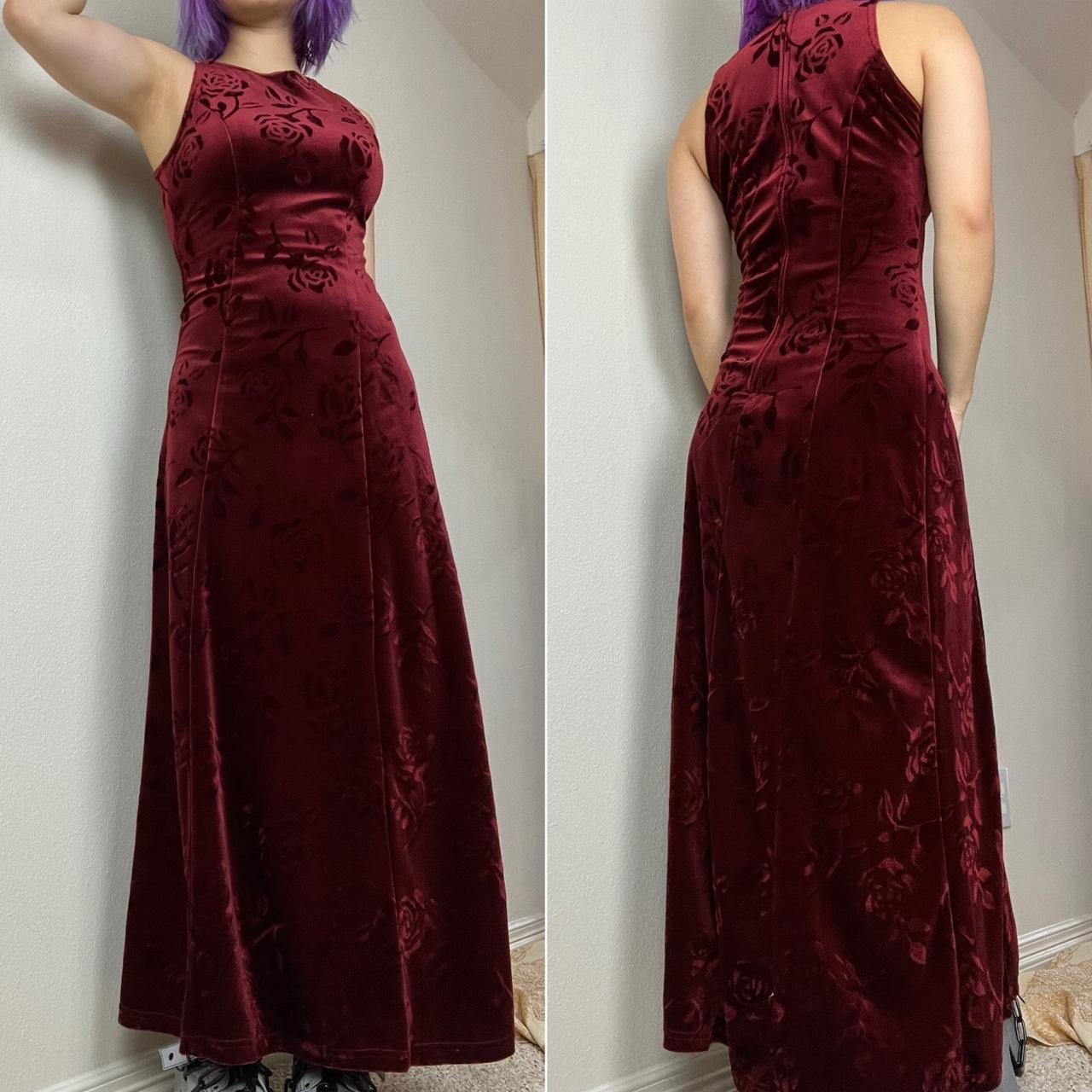 JOULE vintage floral velvet wine maxi dress in sz