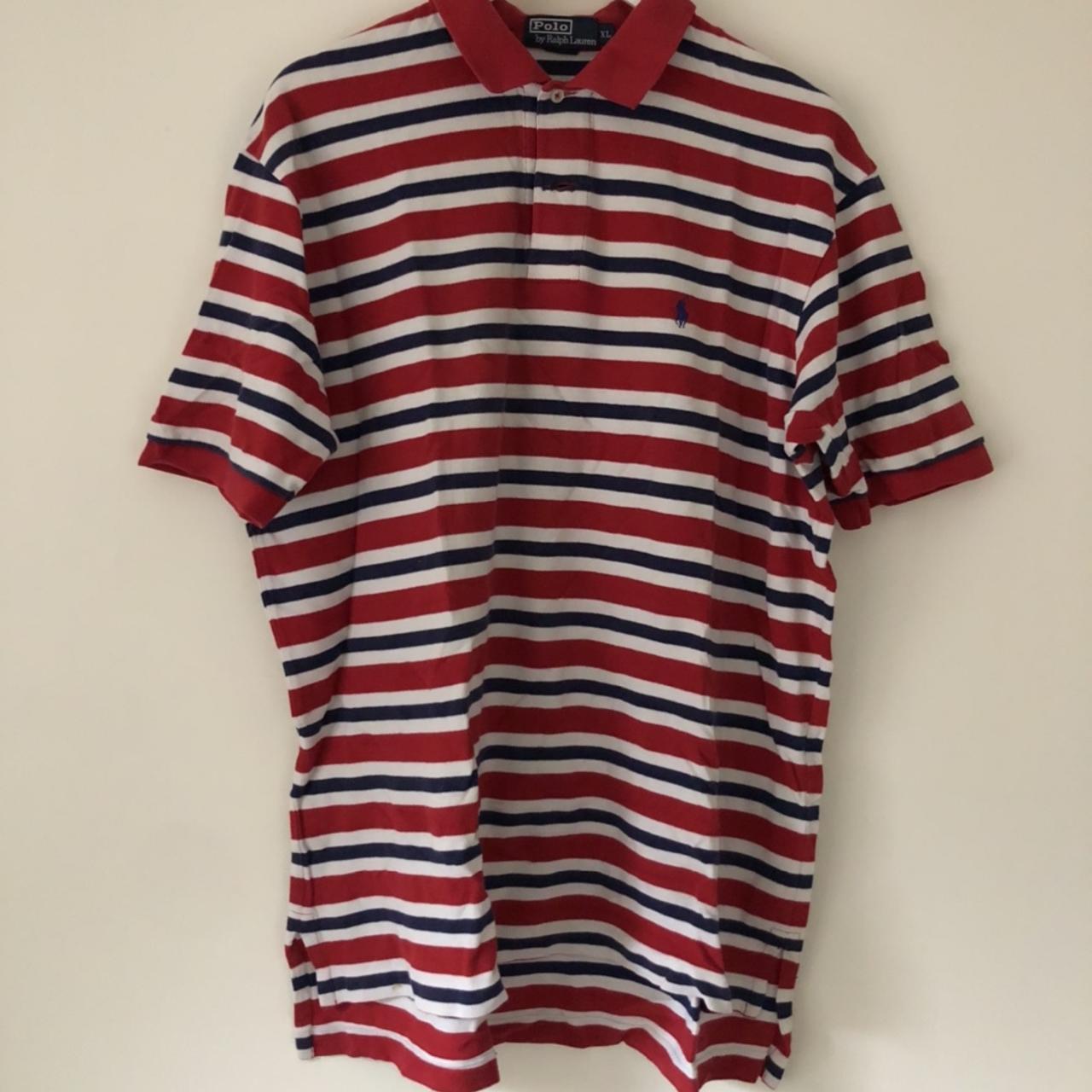 Vintage Ralph Lauren Polo Shirt Red Blue and White... - Depop