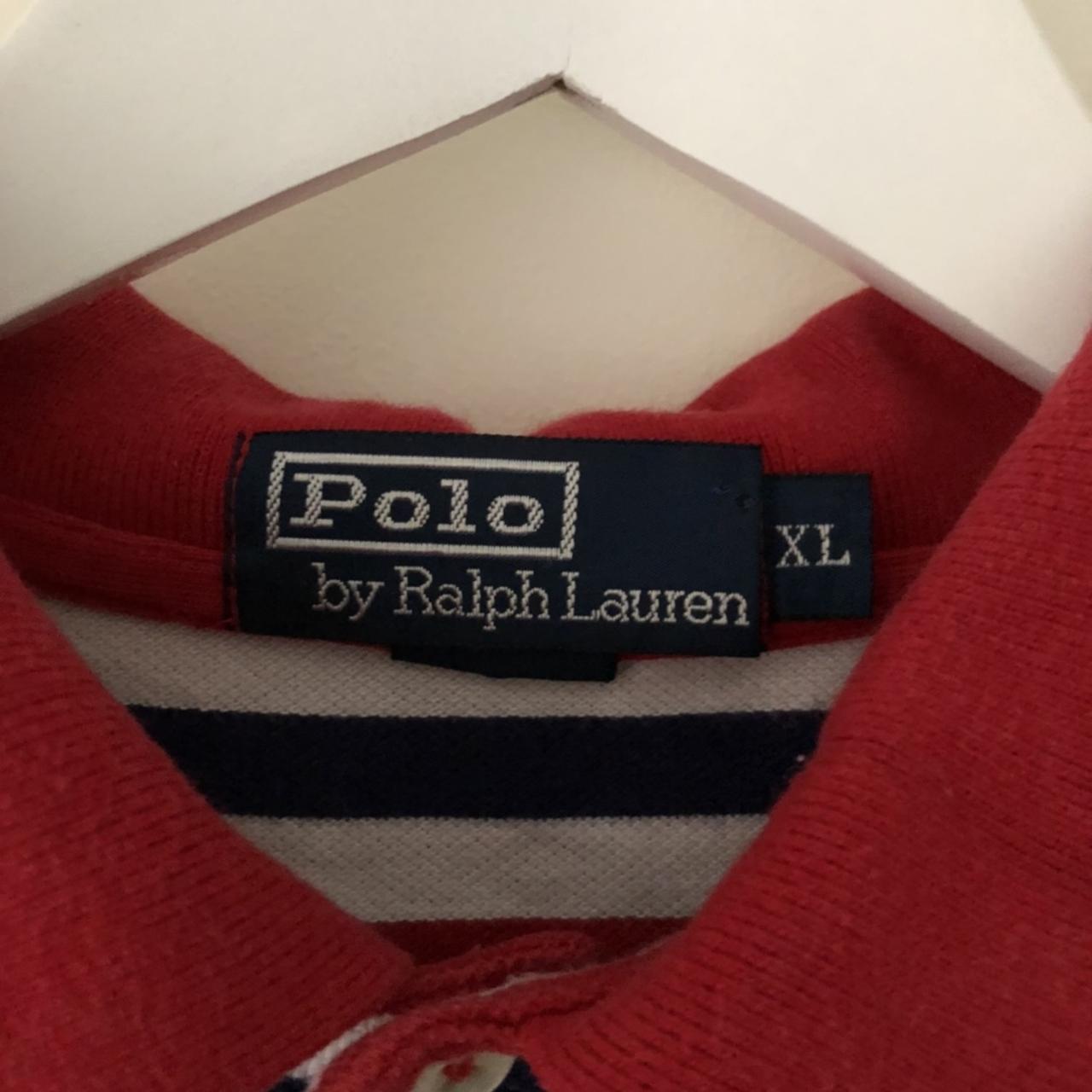 Vintage Ralph Lauren Polo Shirt Red Blue and White... - Depop