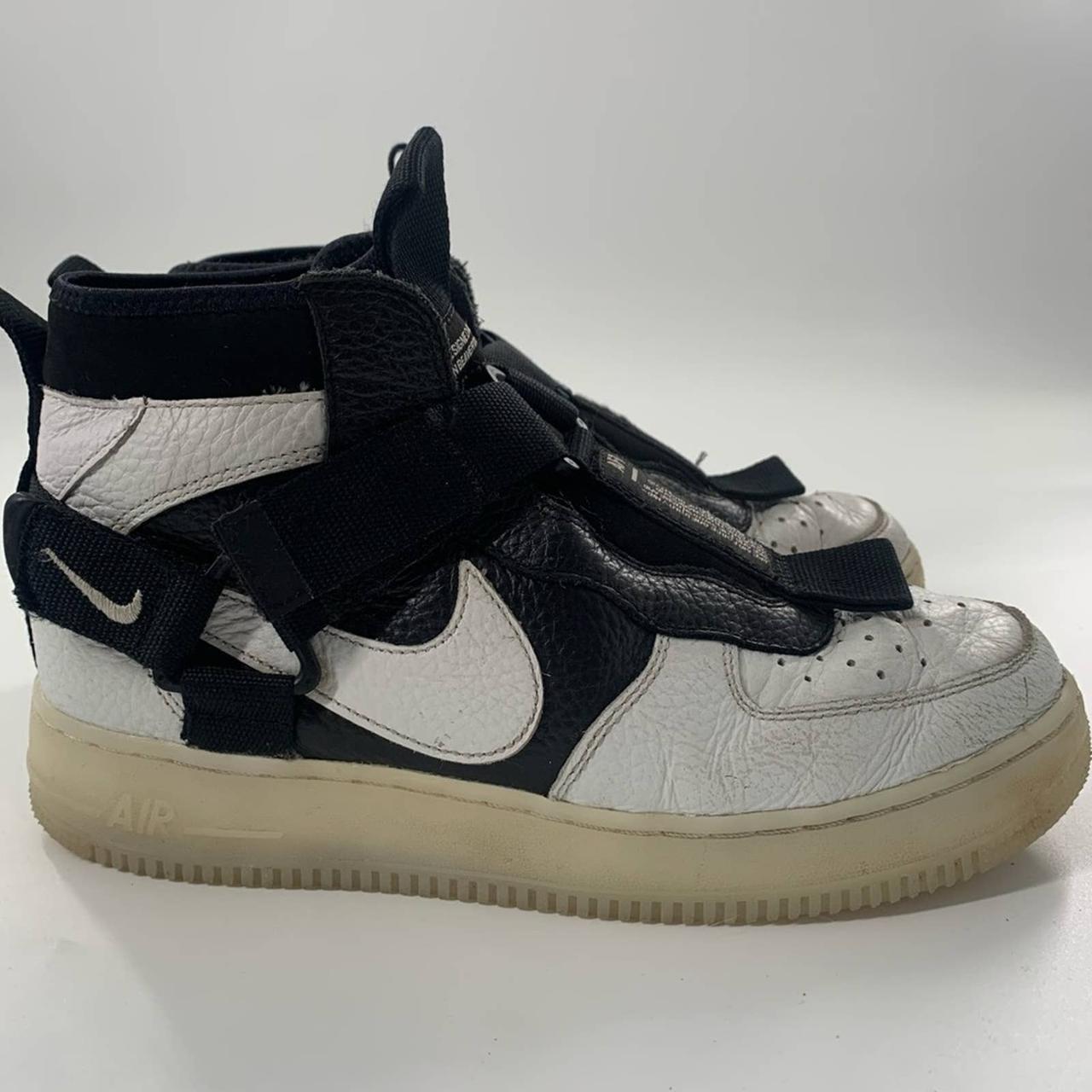 Nike Men's Air Force 1 Utility Mid Casual Shoes in White / Black Size 10.0 | Leather
