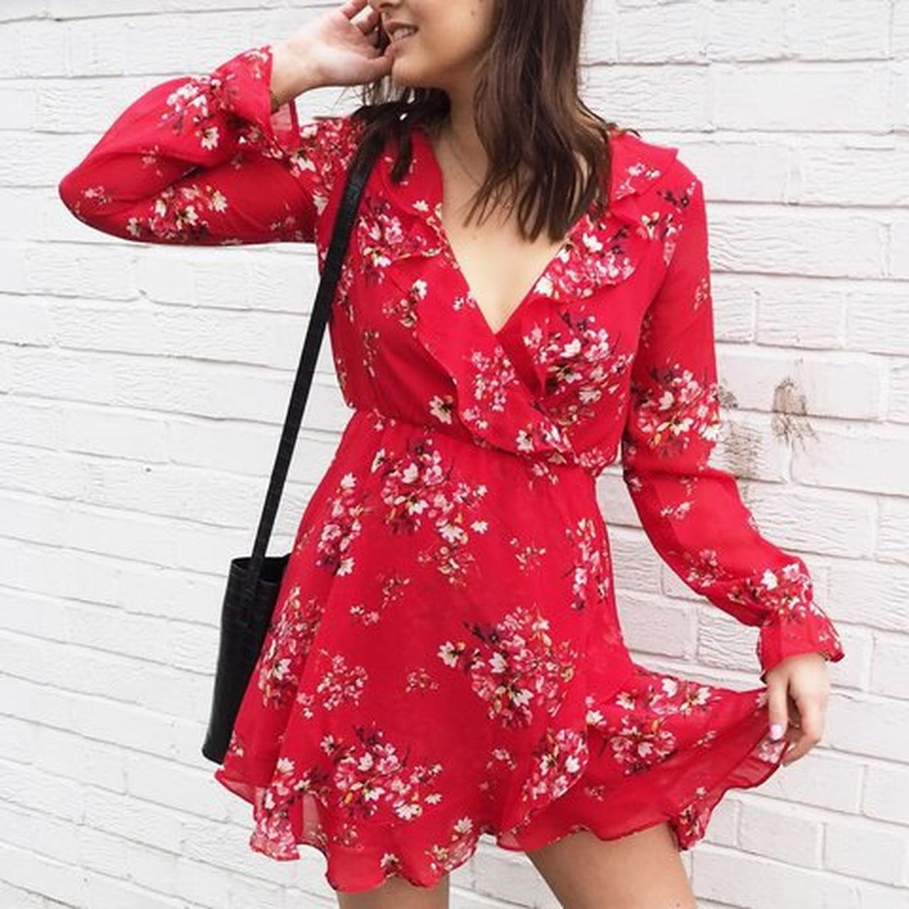 H&m floral shop red dress