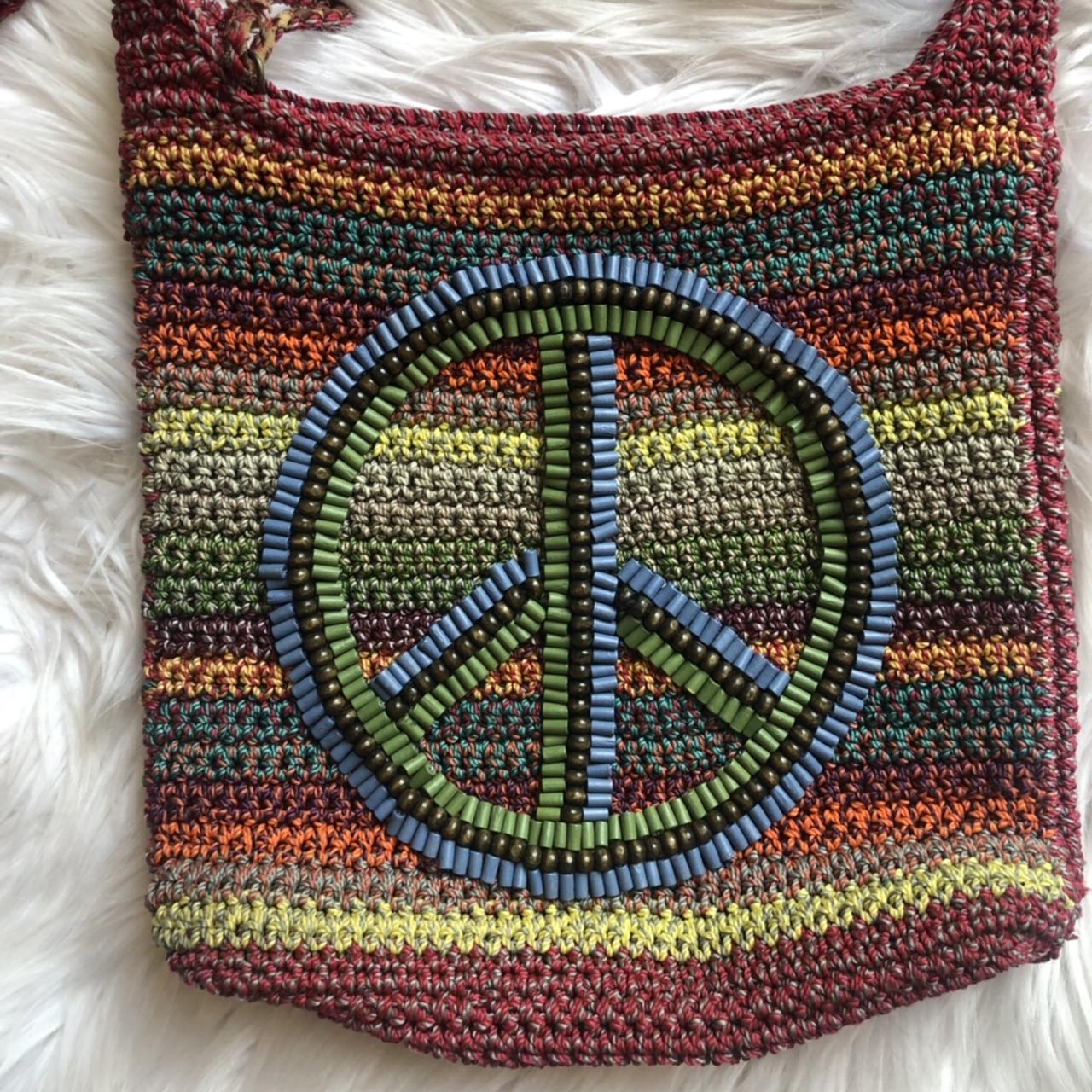 Vintage The Sak Peace Sign Beaded Crossbody Bag