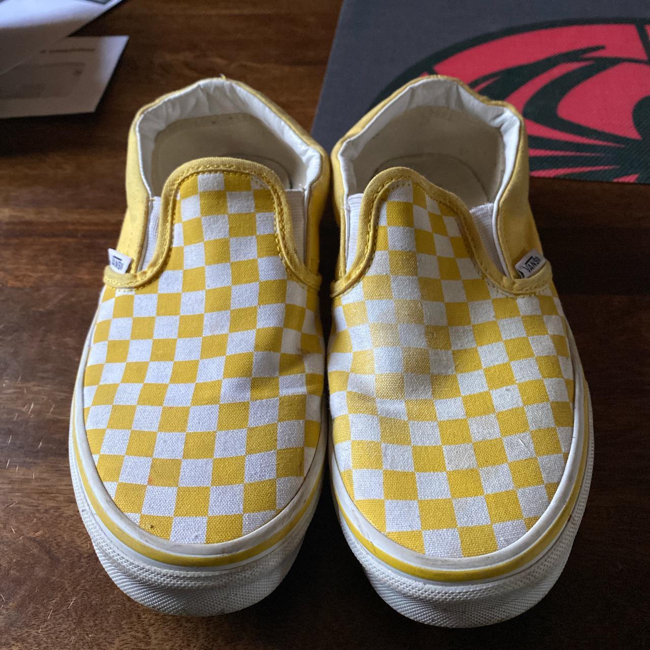 Yellow slip on checkered vans Size 5 Hardly worn... - Depop