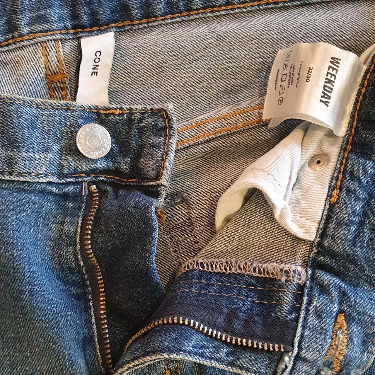 —Weekday cone fit jeans (tapered) in a lightmid... Depop