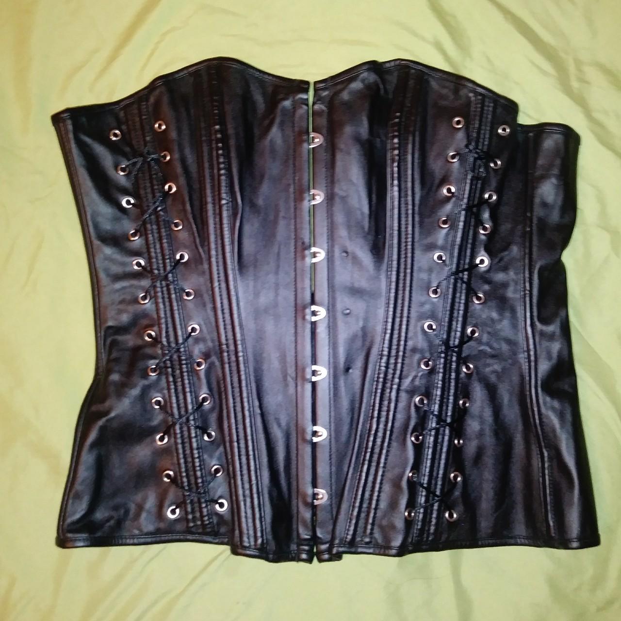 Black Faux Leather Corset. Super cute with lace up... - Depop