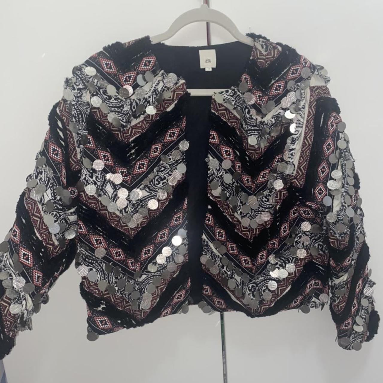 River Island Sequin Embroidered Jacket Size 12... - Depop