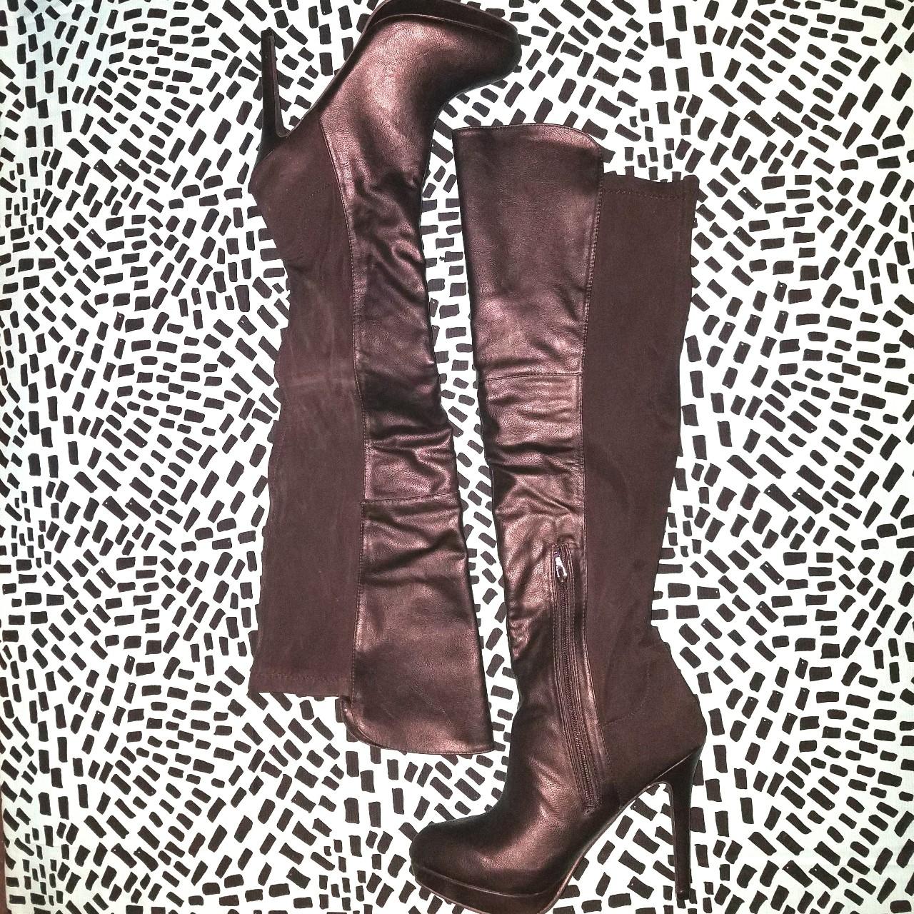 Pleather Over Knee Stiletto Boots Stretchy Material Depop 0633