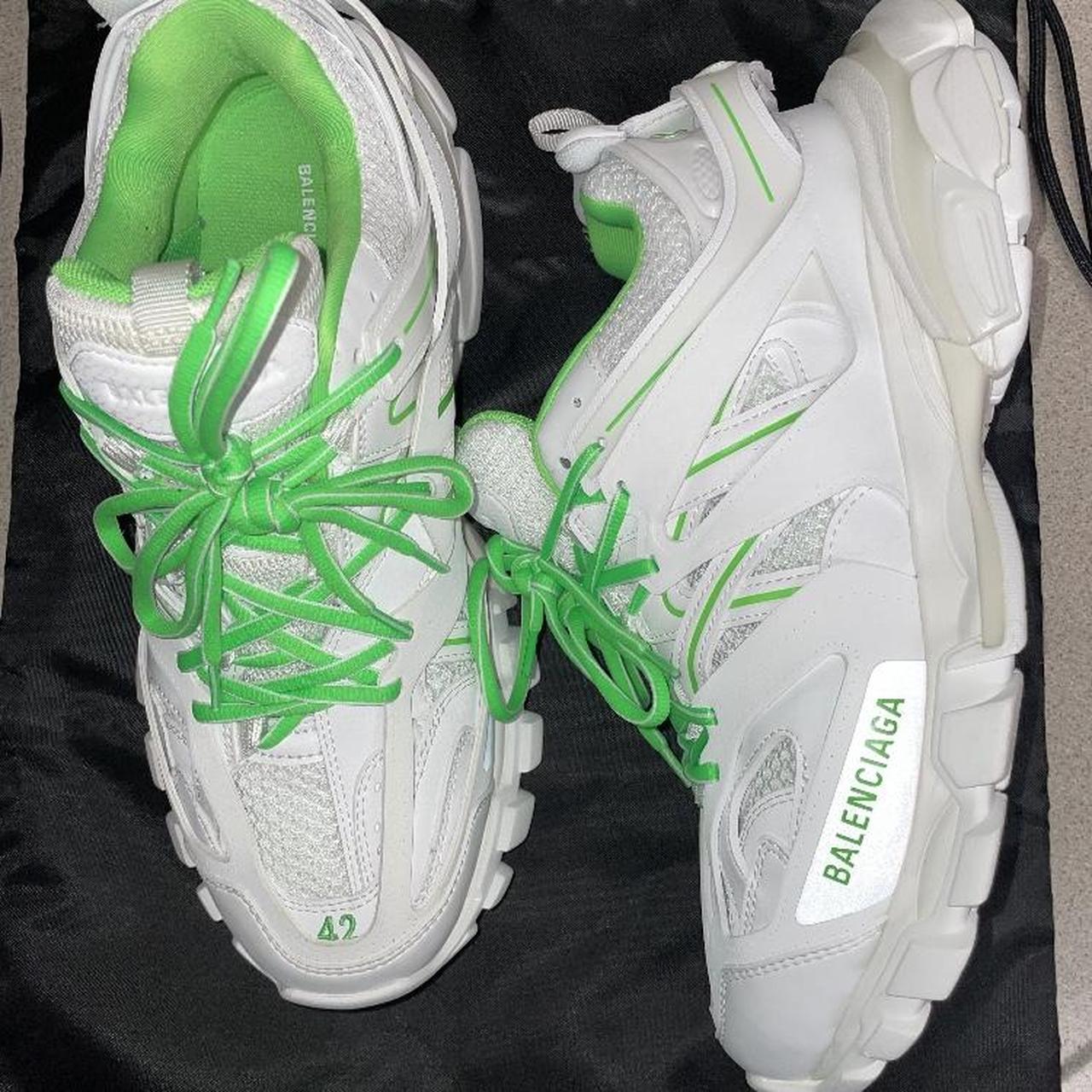 Balenciaga Men's White and Green Trainers | Depop