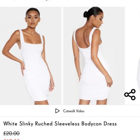 White Slinky Ruched Sleeveless Bodycon Dress