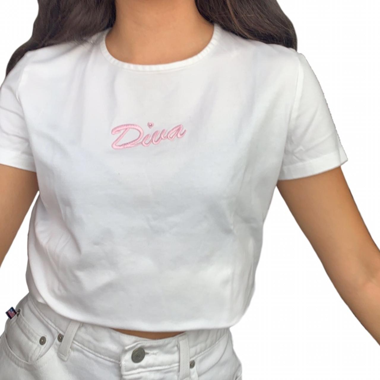 🌸🌸 cropped “Diva” baby tee 🌸🌸 the embroidery is... - Depop