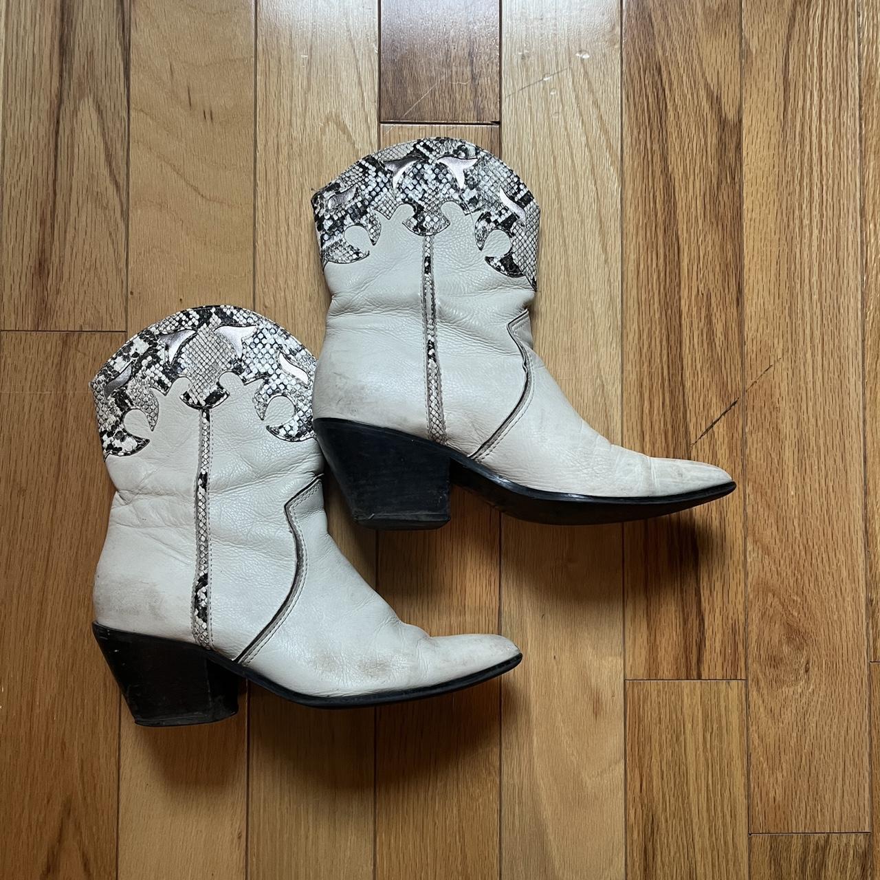 Steve Madden White snakeskin cowboy boots Block... - Depop