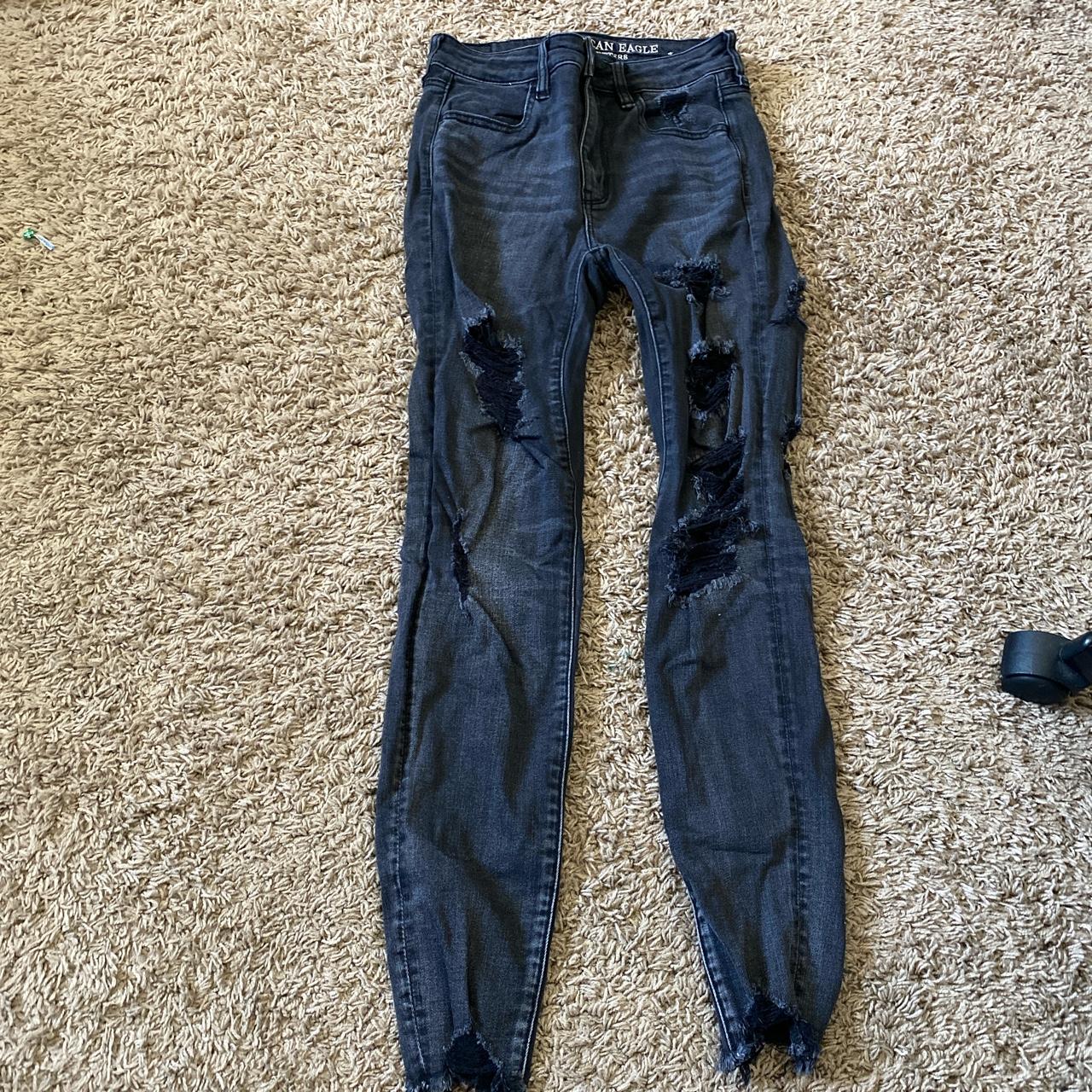 American Eagle Super Super Stretch Legging Distressed Ripped Black