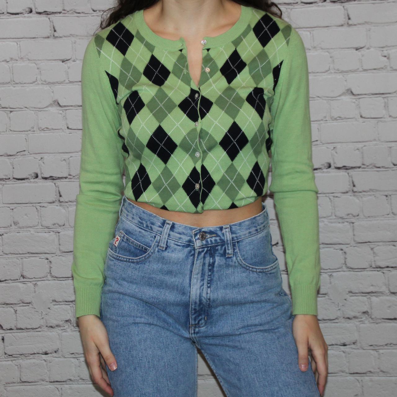 argyle cardigan green