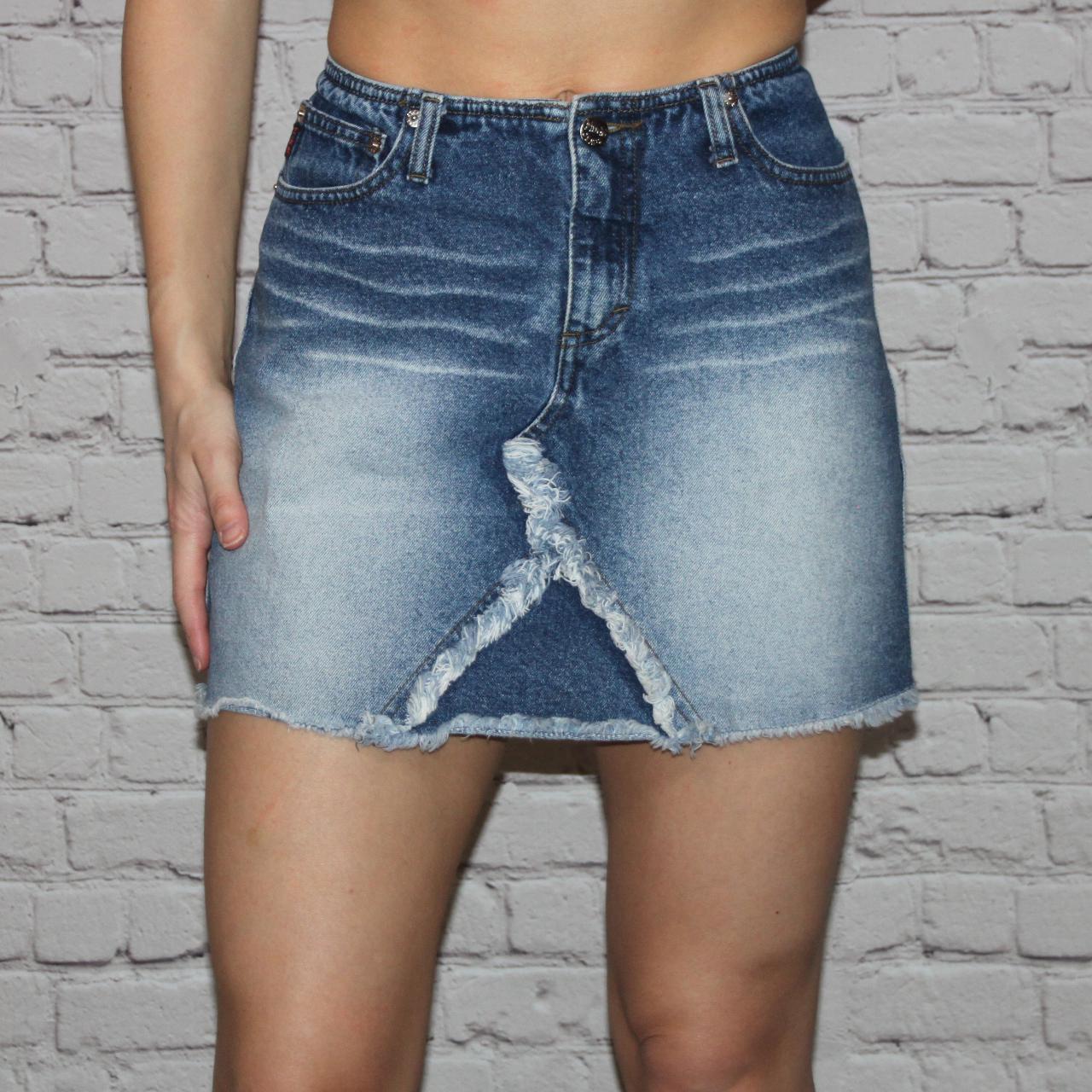 frayed denim skirt 🦋, y2k denim mini skirt from