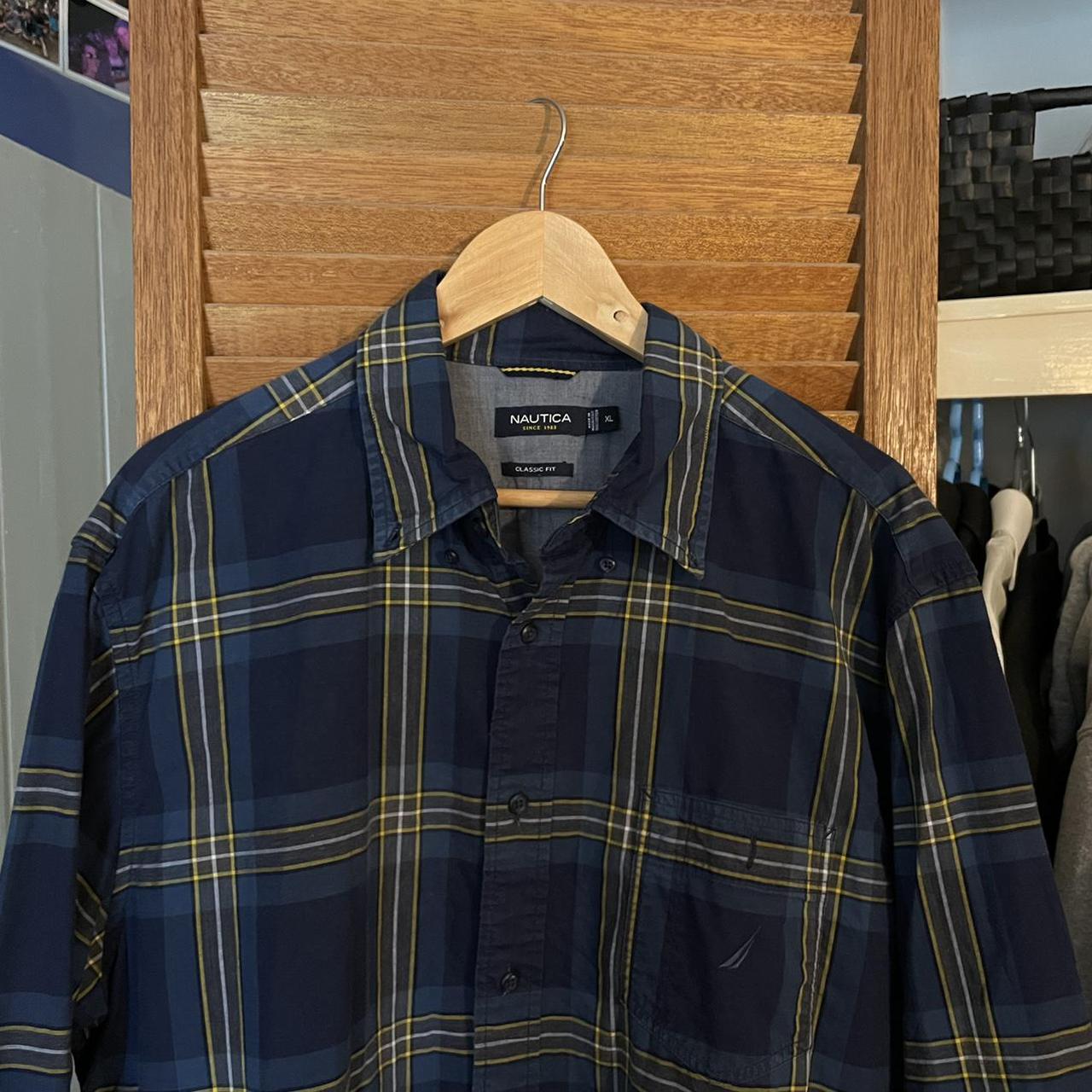 Vintage Nautica Plaid Shirt - Navy & Yellow - Very... - Depop