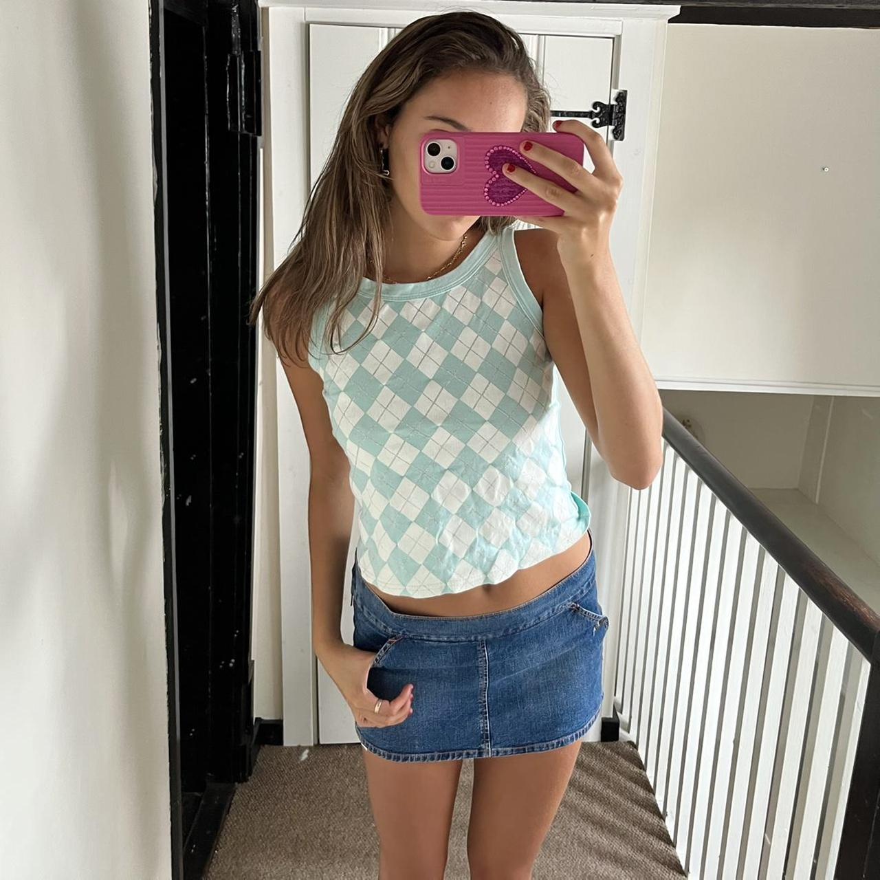 argyle baby blue tank top!! UK8 - Depop