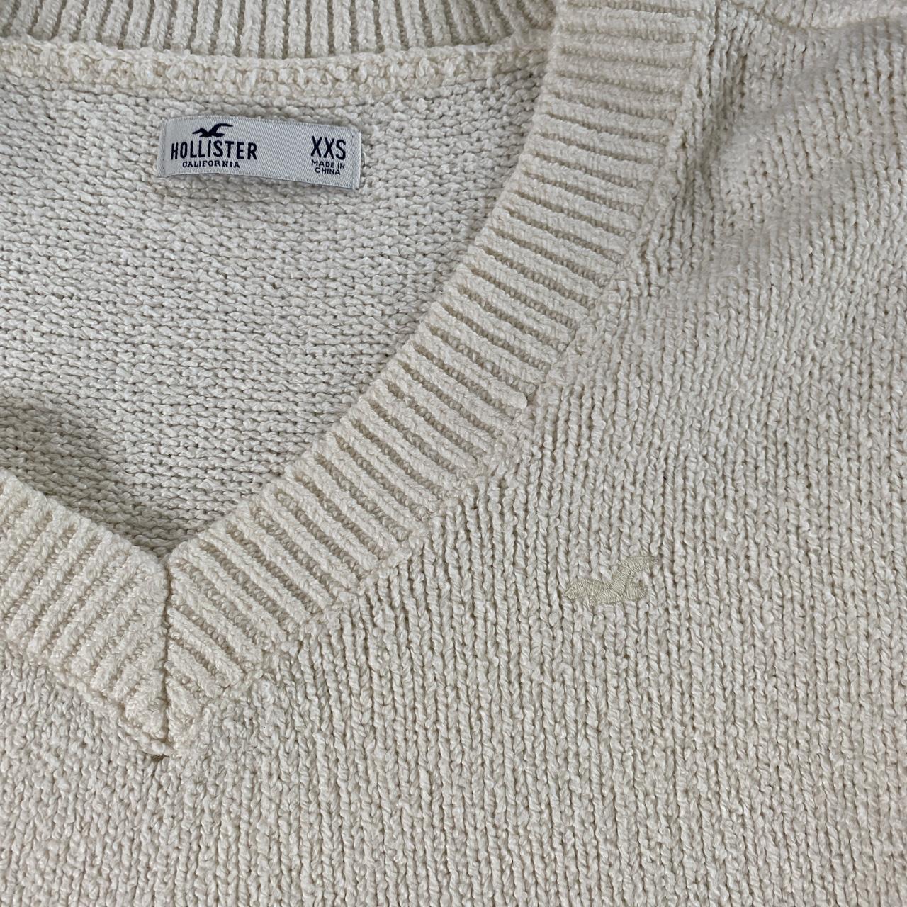 White cropped v neck jumper from hollister. Washed... - Depop