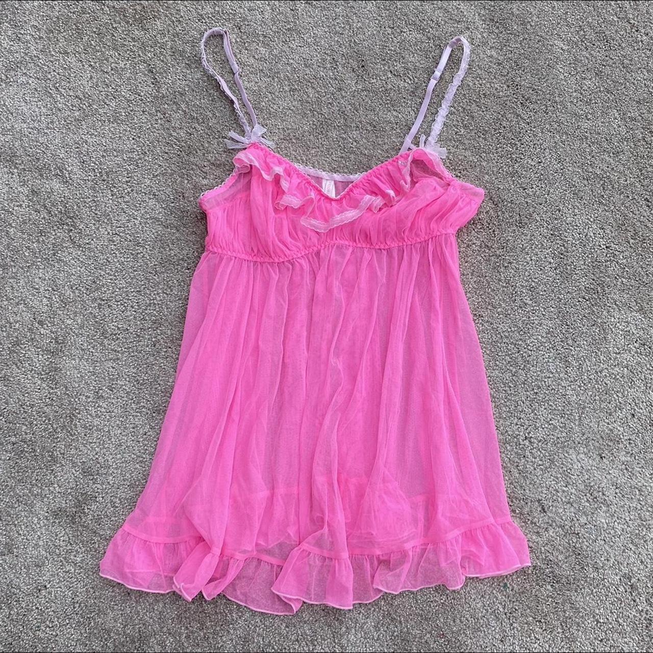 ‘00s Hot Pink Mesh Slip Dress This dress is so so... - Depop
