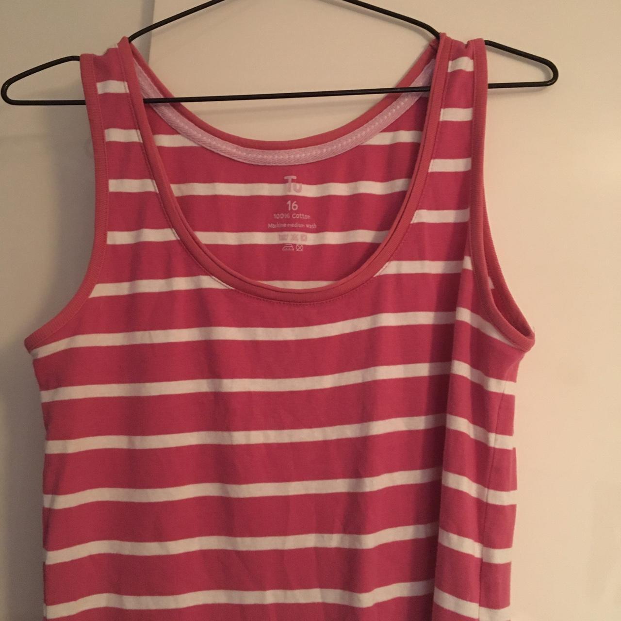 Adorable Bright Pink and white striped vest Size 16... - Depop